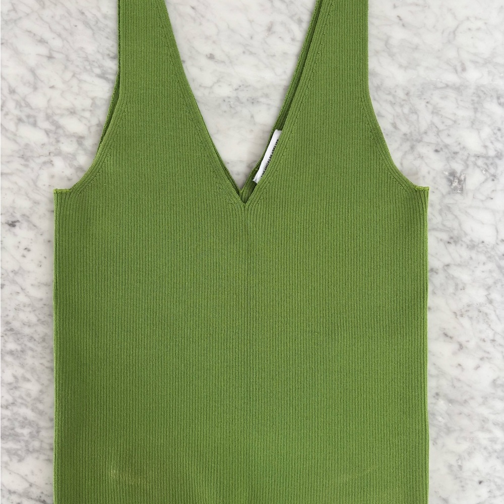 & Other Stories Olive V-Neck Ribbed Tank Top